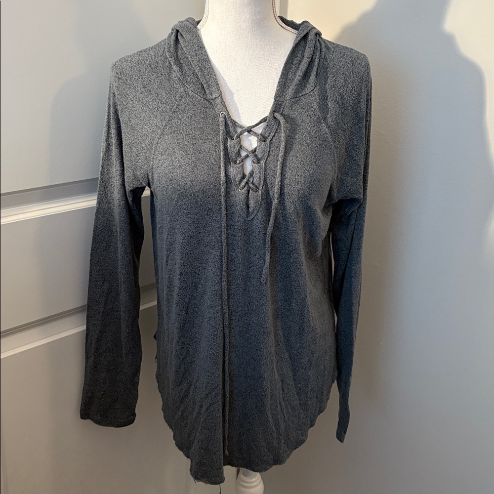 Teal Blue/Gray Lace-Up Hoodie